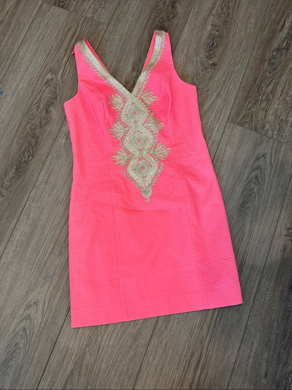 Lilly Pulitzer Coral-Pink V-Neck Embroidered Shift Dress